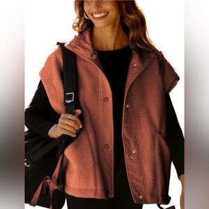 Women’s Oversized Fleece Sherpa Vest Jacket Sleeveless Burnt Orange